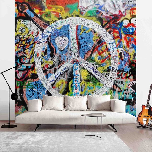 tapisserie panoramique Graffiti Wall Peace Sign