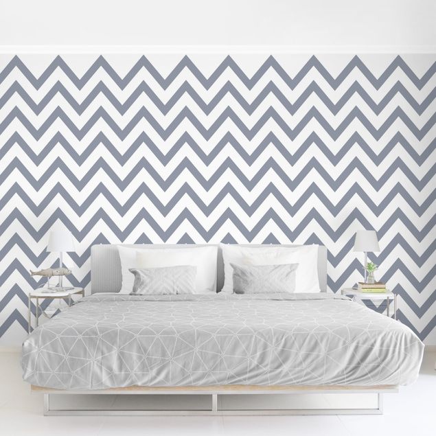 Papier peint géométrique Zigzag gris-blanc