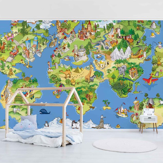Papier peint panoramique carte du monde Grande et drôle carte du monde