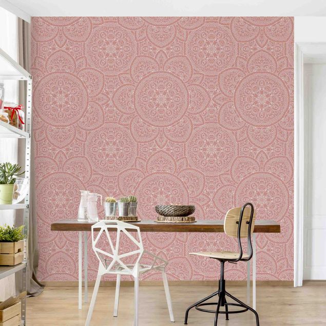 Déco mur cuisine Grand motif de mandala en rose antique