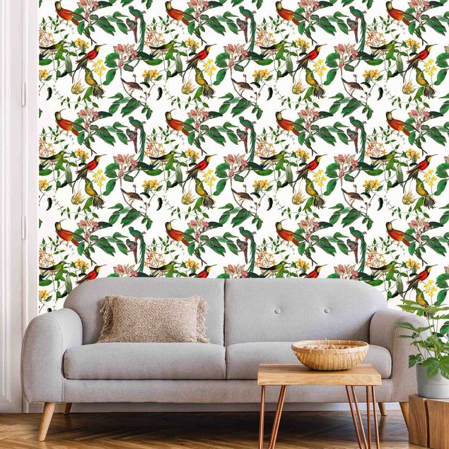 Papier peint moderne Green And Red Hummingbirds Tropical