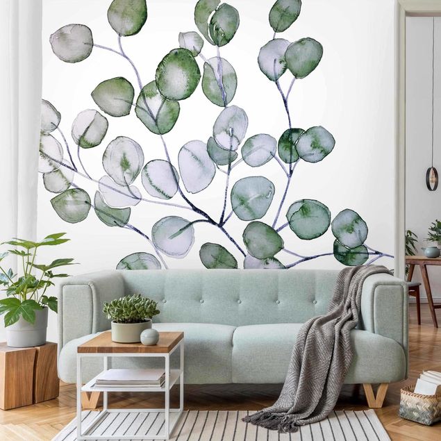 Tapisserie moderne Branche d'eucalyptus vert aquarelle