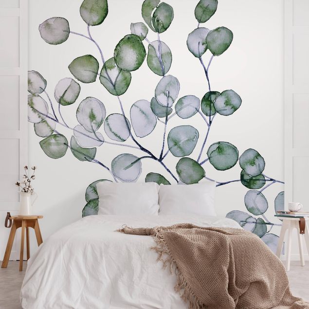 Tapisserie verte Branche d'eucalyptus vert aquarelle