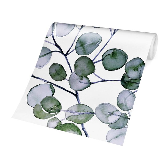 papier peint xxl Branche d'eucalyptus vert aquarelle