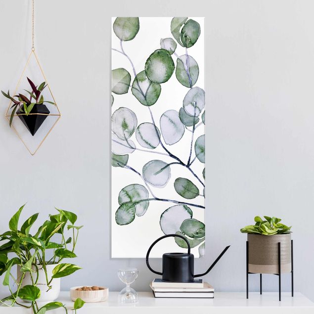 Déco mur cuisine Branche d'eucalyptus vert aquarelle
