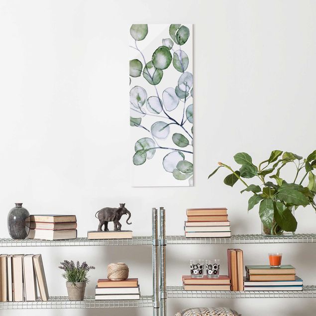 Tableaux en verre fleurs Branche d'eucalyptus vert aquarelle