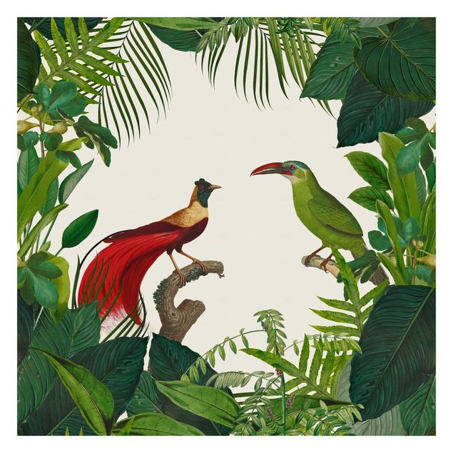 Tapisserie verte Green Paradise With Tropical Birds