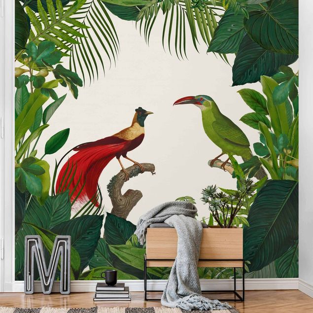 Tapisserie oiseaux Green Paradise With Tropical Birds