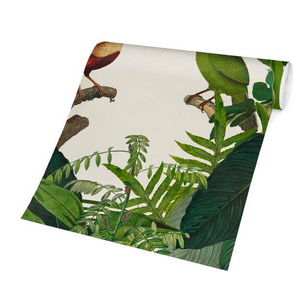Tapisserie forêt Green Paradise With Tropical Birds