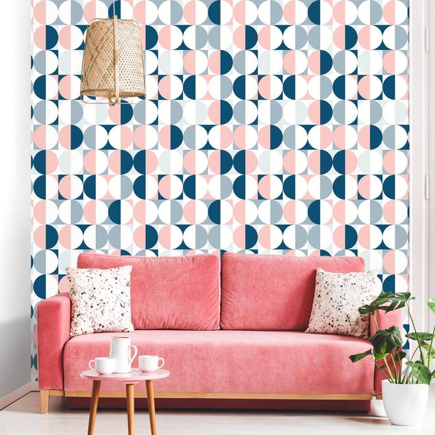 Tapisserie moderne Semicircle Pattern In Blue With Light Pink