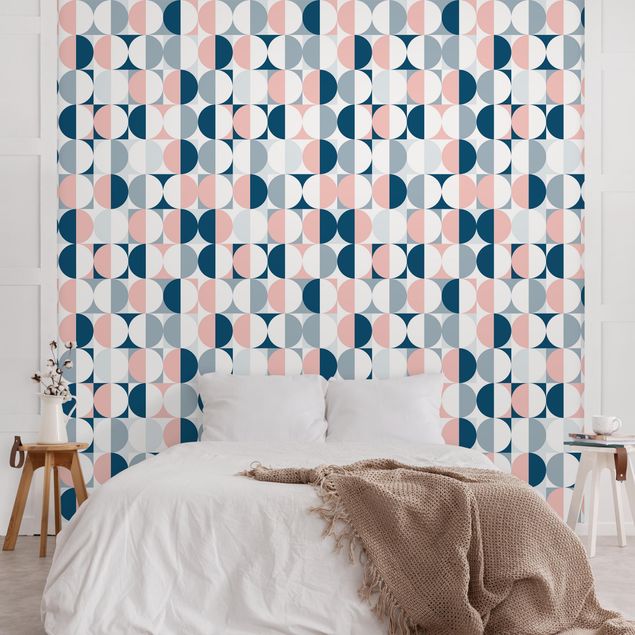 Tapisserie motif Semicircle Pattern In Blue With Light Pink