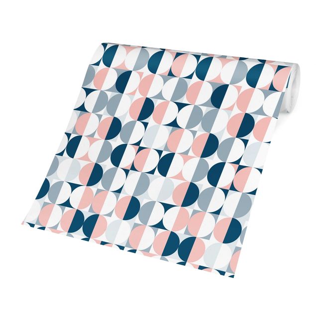 Tapisserie bleu Semicircle Pattern In Blue With Light Pink