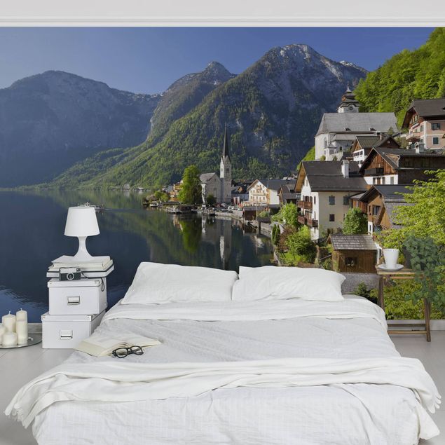 Papier peint moderne Hallstatt Vue sur le lac et les montagnes