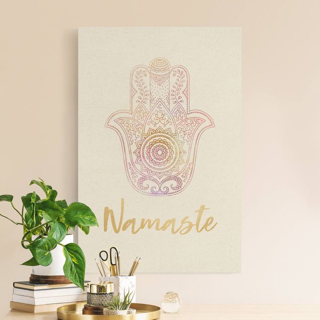 Tableaux sur toile avec dessins Illustration de la main de Fatma Namaste Gold Light Pink