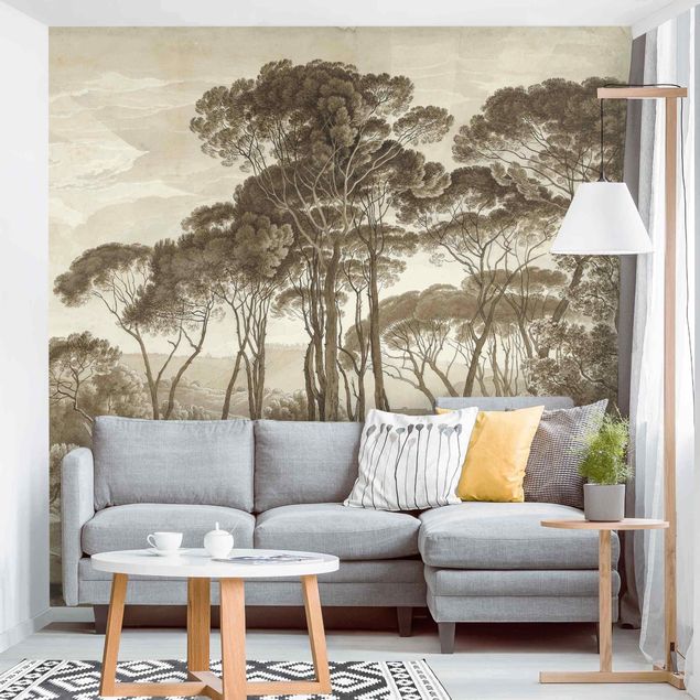 Déco murale cuisine Hendrik Voogd - Paysage avec arbres en beige