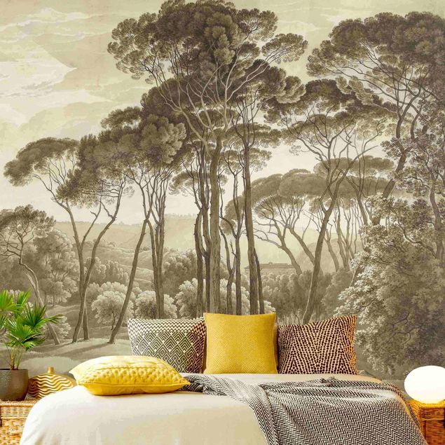 Papiers peints modernes Hendrik Voogd - Paysage avec arbres en beige