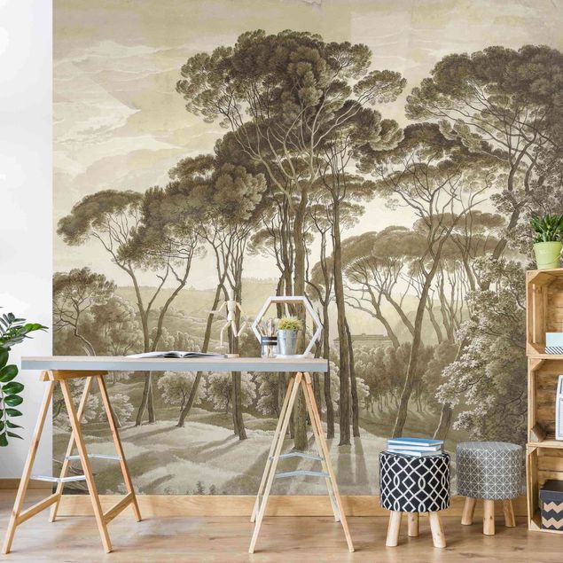 Tapisserie vintage Hendrik Voogd - Paysage avec arbres en beige