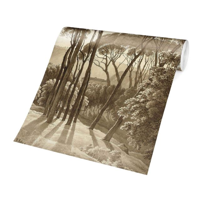 Papier peint beige Hendrik Voogd - Paysage avec arbres en beige