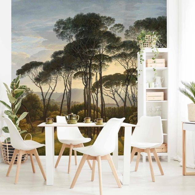 Papier peint panoramique forêt Hendrik Voogd Paysage avec arbres à l'huile
