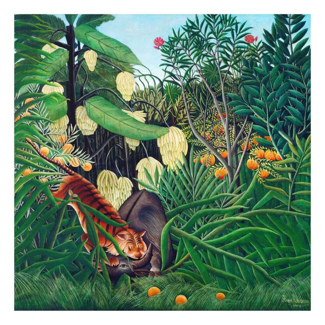 Tableaux en verre fleurs Henri Rousseau - Combat entre un tigre et un buffle