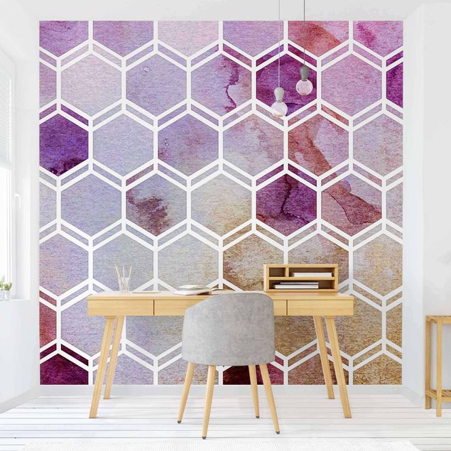 Déco mur cuisine Hexagonal Dreams Watercolour In Berry