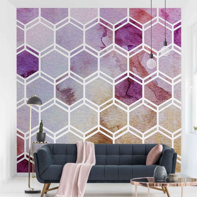 Tapisserie moderne Hexagonal Dreams Watercolour In Berry