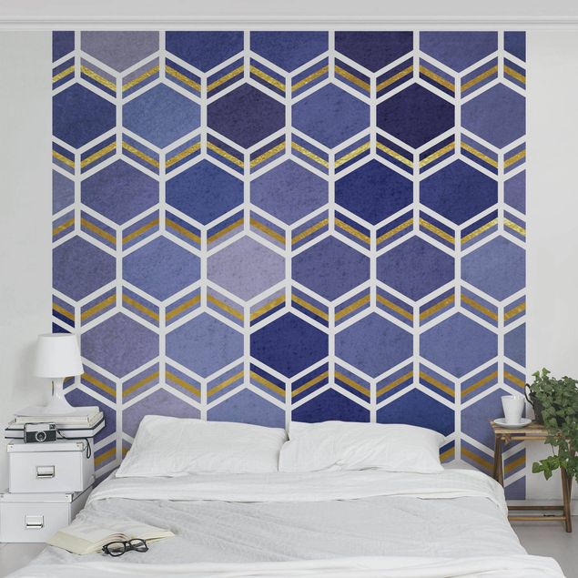 Papier peint moderne Hexagonal Dreams Pattern In Indigo