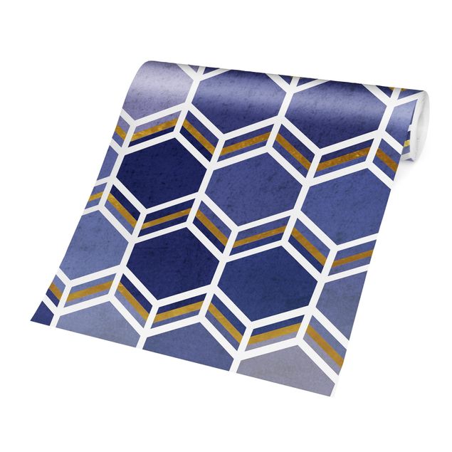 Papier peint bleu Hexagonal Dreams Pattern In Indigo