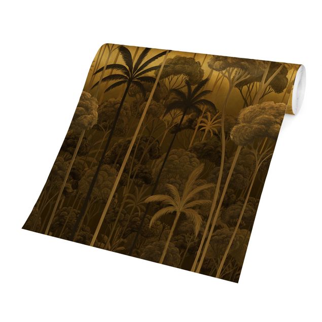 Papier peint - Grands arbres dans la jungle en tons dorés