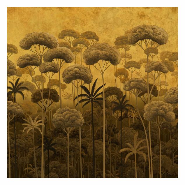 Papier peint - Grands arbres dans la jungle en tons dorés