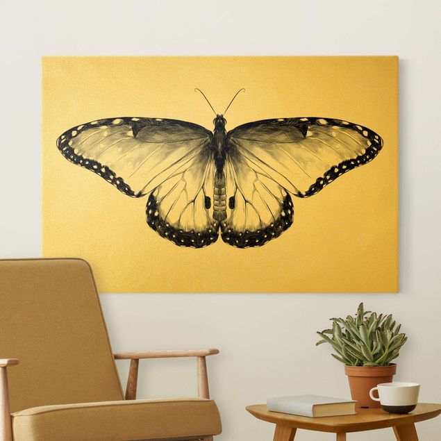 Tableau papillon Illustration Flying Common Morpho Black