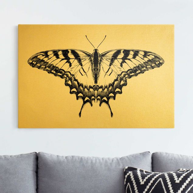 Tableau papillon Illustration Flying Tiger Swallowtail Black