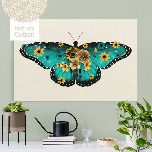 Tableaux papillons Illustration -  Papillon Morpho Floral
