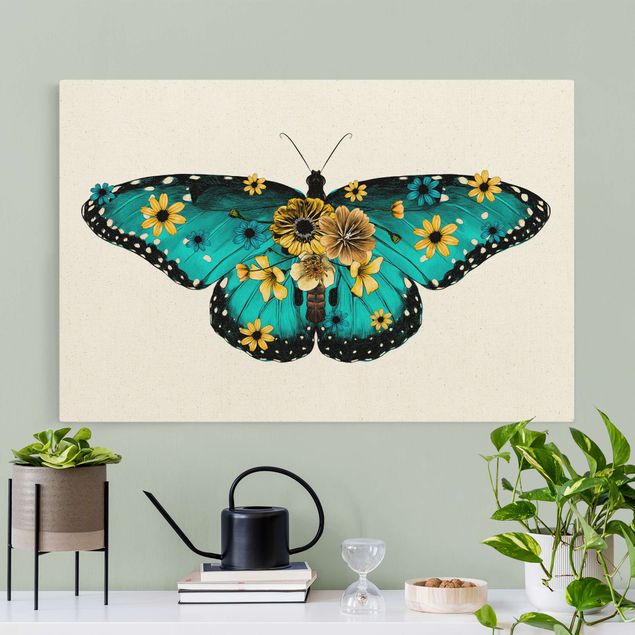 Toile papillon Illustration -  Papillon Morpho Floral