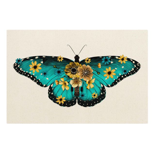 Toile animaux Illustration -  Papillon Morpho Floral