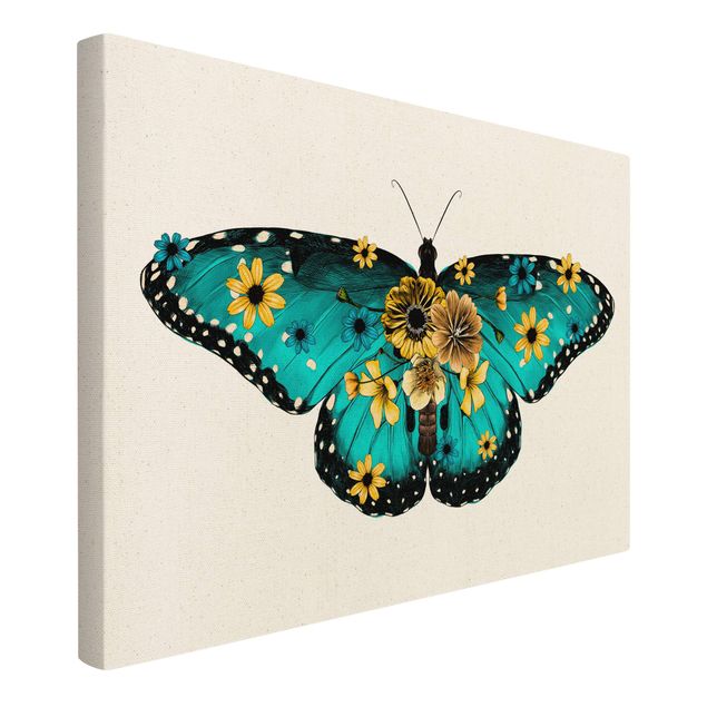 Tableau bleu Illustration -  Papillon Morpho Floral