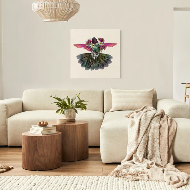 Toile imprimée animaux Illustration Colibri Floral