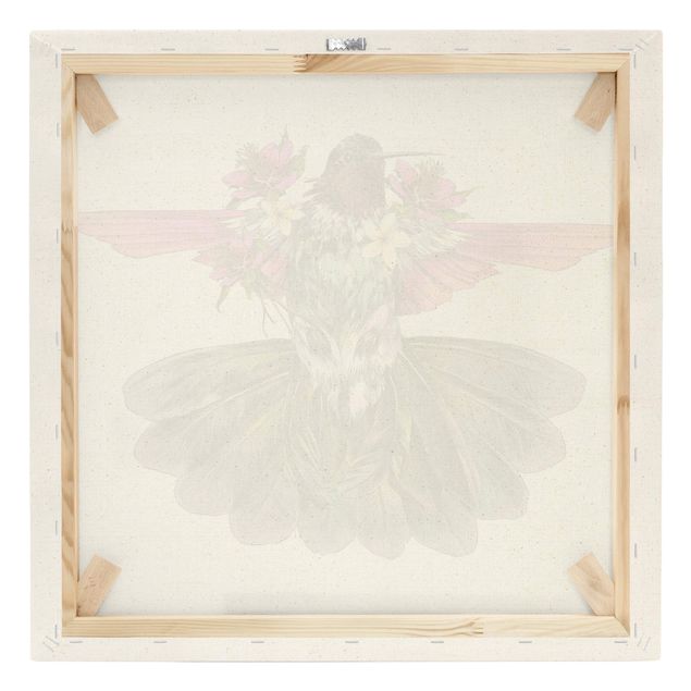 Tableau sur toile naturel - Illustration Floral Hummingbird  - Carré 1:1