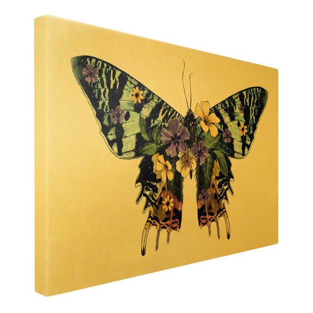 Tableau multicolore Illustration Floral Madagascan Butterfly