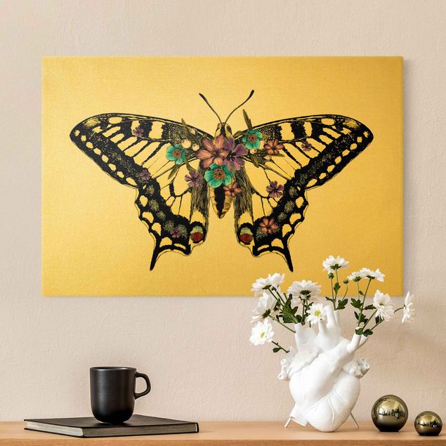 Tableau papillons Illustration Floral Swallowtail
