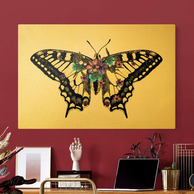 Tableau animaux Illustration Floral Swallowtail
