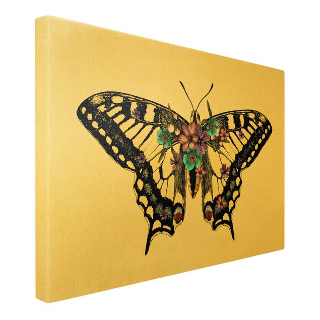 Tableau jaune Illustration Floral Swallowtail
