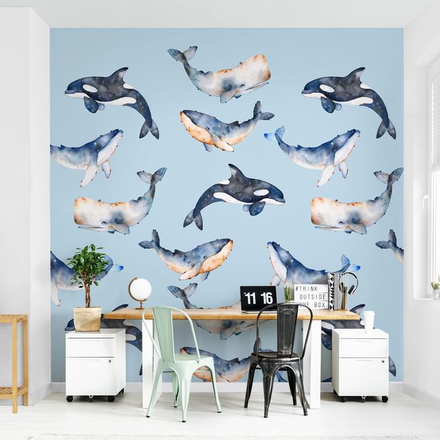 Papier peint animaux Baleine Illustrée à l'Aquarelle