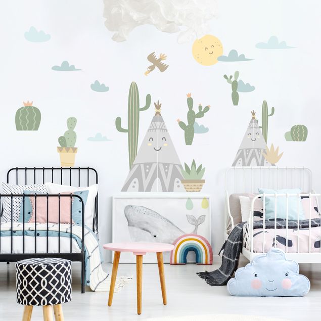Sticker mural - Indian tents and cacti