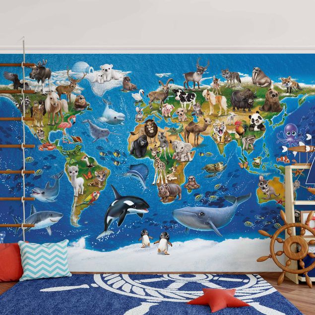 Décoration chambre bébé Animal Club International - Carte du monde avec animaux