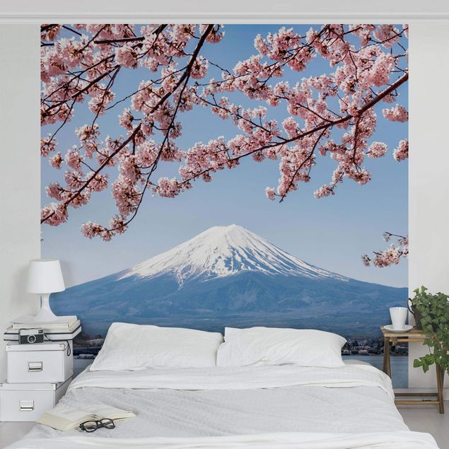 Papier peint montagnes Cherry Blossoms With Mt. Fuji