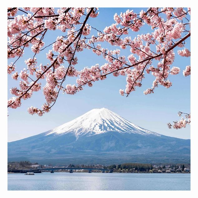 Papiers peints bleu Cherry Blossoms With Mt. Fuji