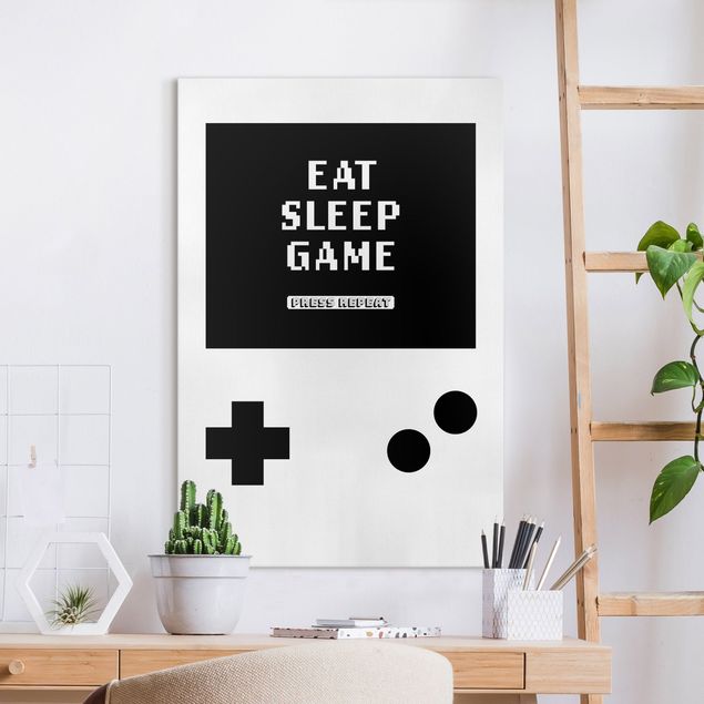 Tableaux sur toile en noir et blanc Classical Gaming Console Eat Sleep Game Press Repeat
