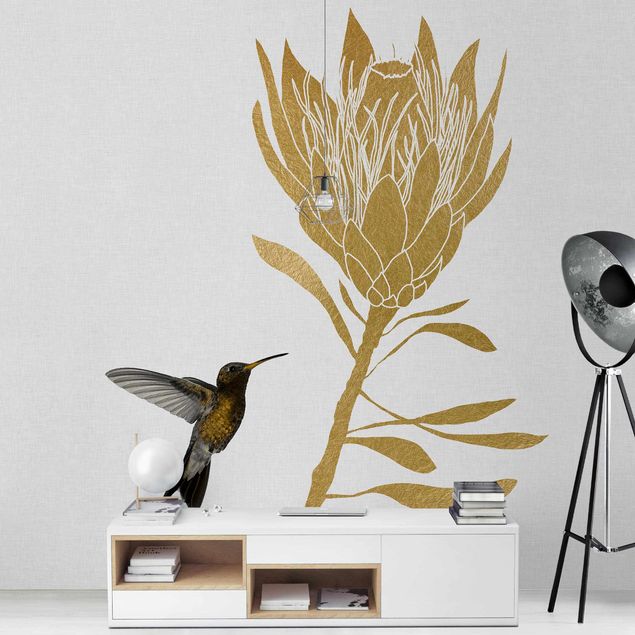 Papiers peints modernes Colibri et fleur d'or tropicale