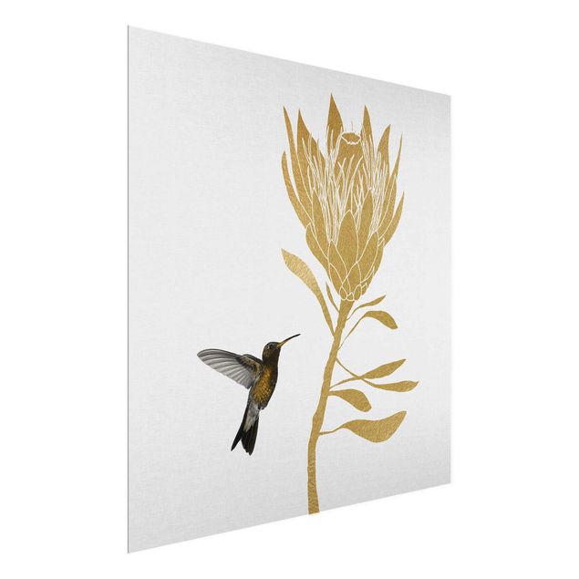 tableaux floraux Colibri et fleur d'or tropicale